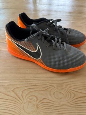 Nike Kids Gray and Orange Indoor Soccer Sneakers
